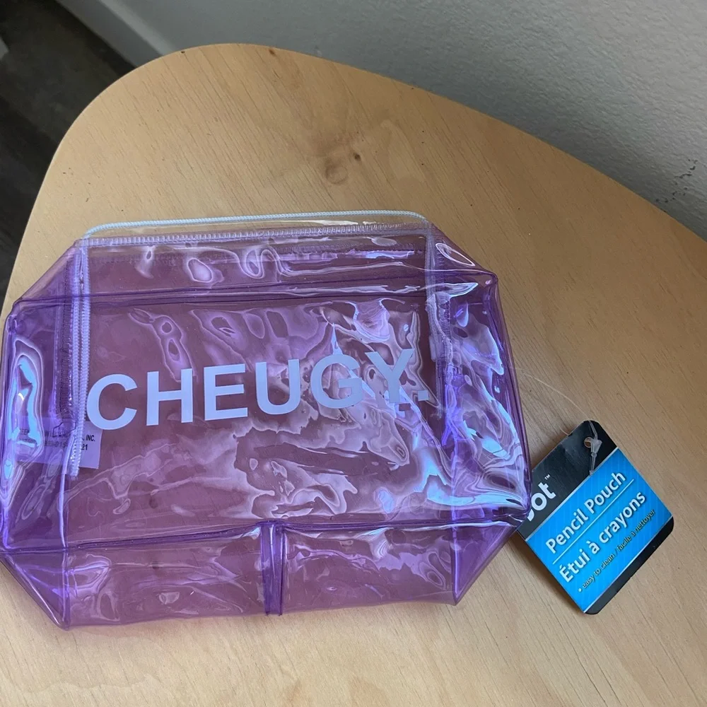 Cheugy graphic purple translucent clear pencil pouch